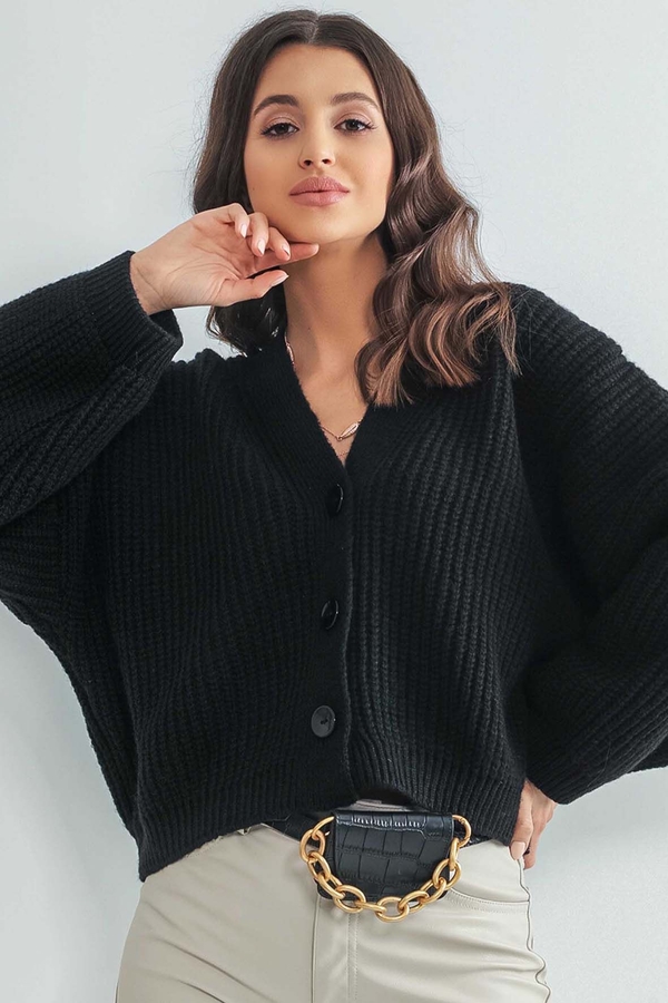 Czarny sweter Fobya z wełny w stylu casual