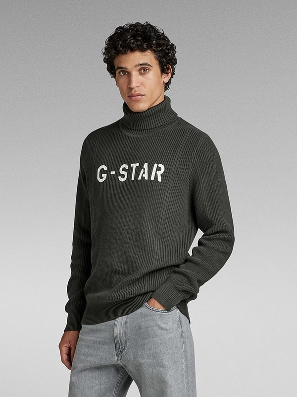 Czarny sweter G-star z bawełny w młodzieżowym stylu z golfem