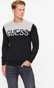 Czarny sweter Guess w młodzieżowym stylu z okrągłym dekoltem