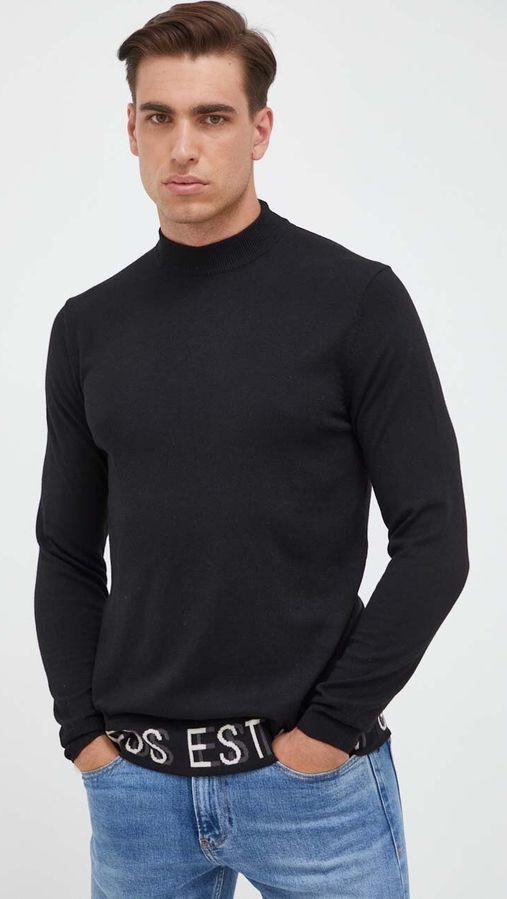 Czarny sweter Guess z dzianiny z okrągłym dekoltem
