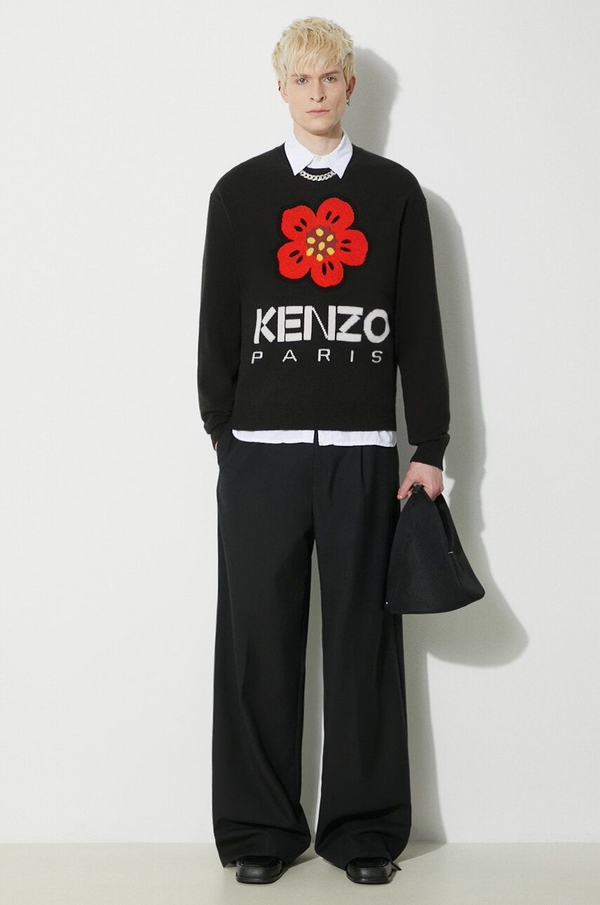 Czarny sweter Kenzo z wełny w młodzieżowym stylu