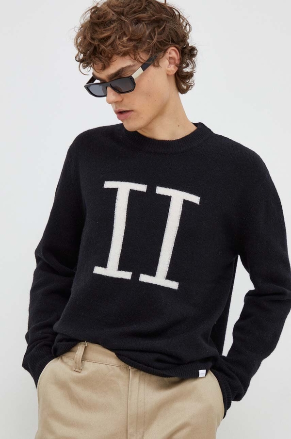 Czarny sweter Les Deux z okrągłym dekoltem w młodzieżowym stylu z wełny