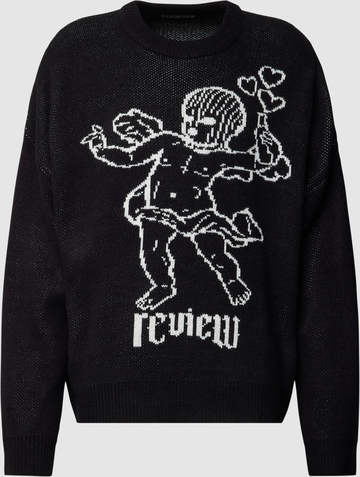 Czarny sweter Review w młodzieżowym stylu z okrągłym dekoltem