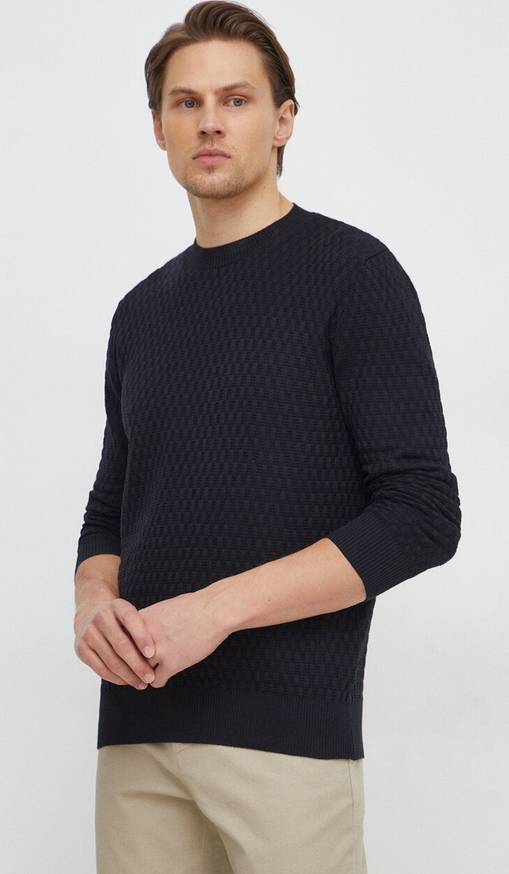 Czarny sweter Sisley z bawełny z okrągłym dekoltem