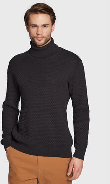 Czarny sweter Solid w stylu casual z golfem