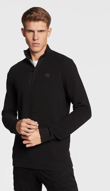 Czarny sweter Solid ze stójką w stylu casual