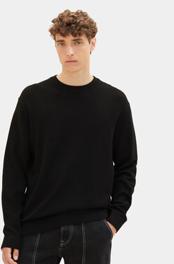 Czarny sweter Tom Tailor Denim w stylu casual z okrągłym dekoltem