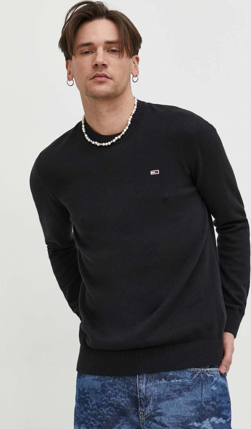 Czarny sweter Tommy Jeans z bawełny z okrągłym dekoltem