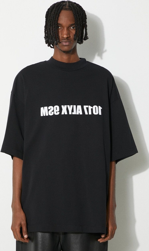 Czarny t-shirt 1017 Alyx 9sm z krótkim rękawem w młodzieżowym stylu z nadrukiem