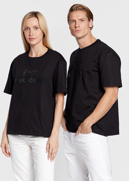 Czarny t-shirt 2005 w młodzieżowym stylu z okrągłym dekoltem z krótkim rękawem