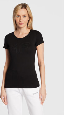 Czarny t-shirt 4F z krótkim rękawem z okrągłym dekoltem