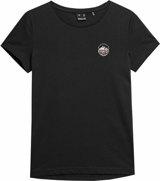 Czarny t-shirt 4F z okrągłym dekoltem z krótkim rękawem z bawełny