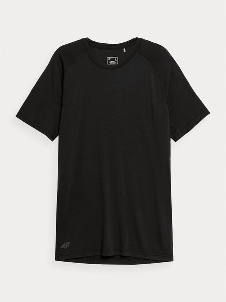 Czarny t-shirt 4F z wełny z krótkim rękawem w sportowym stylu