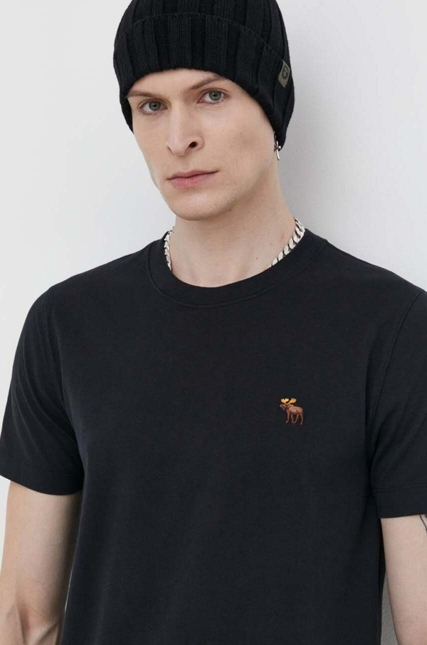 Czarny t-shirt Abercrombie & Fitch z bawełny w stylu casual z krótkim rękawem
