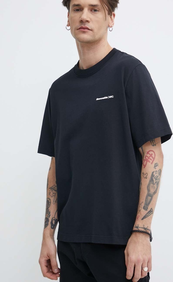 Czarny t-shirt Abercrombie & Fitch z krótkim rękawem w stylu casual