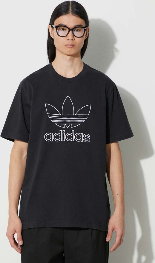 Czarny t-shirt Adidas Originals w sportowym stylu z nadrukiem z bawełny