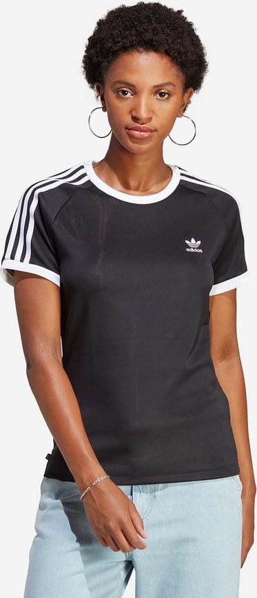 Czarny t-shirt Adidas Originals w sportowym stylu z okrągłym dekoltem z krótkim rękawem