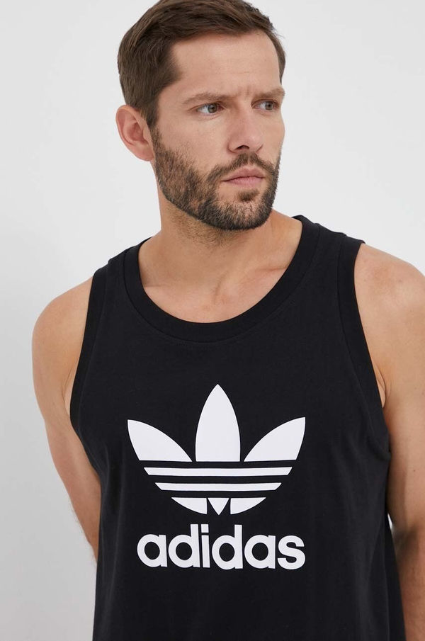 Czarny t-shirt Adidas Originals z bawełny w sportowym stylu z nadrukiem