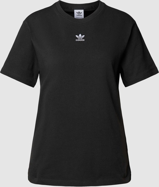 Czarny t-shirt Adidas Originals z krótkim rękawem w sportowym stylu z okrągłym dekoltem