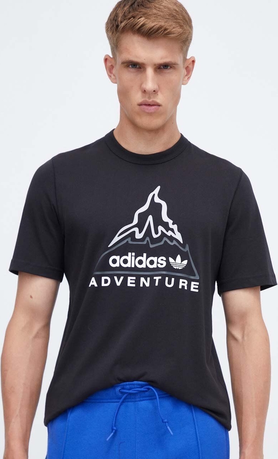 Czarny t-shirt Adidas Originals z nadrukiem w młodzieżowym stylu z krótkim rękawem