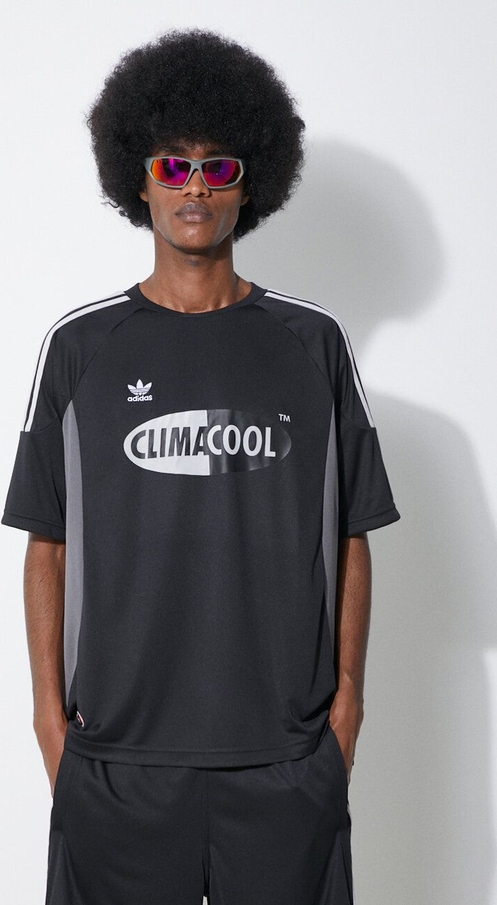 Czarny t-shirt Adidas Originals z nadrukiem z krótkim rękawem