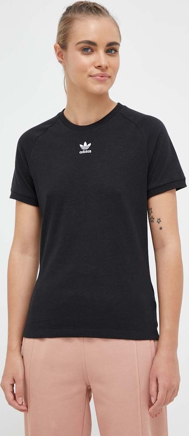 Czarny t-shirt Adidas Originals z okrągłym dekoltem z krótkim rękawem