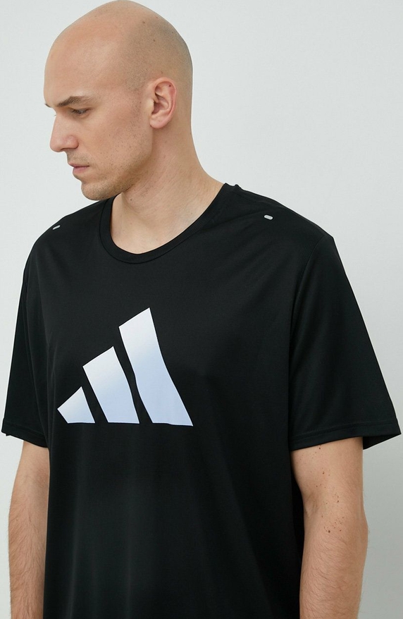 Czarny t-shirt Adidas Performance w sportowym stylu z krótkim rękawem
