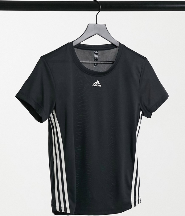 Czarny t-shirt Adidas Performance z krótkim rękawem z bawełny z okrągłym dekoltem