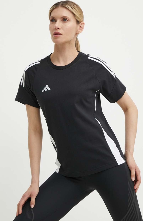 Czarny t-shirt Adidas Performance z krótkim rękawem z okrągłym dekoltem w sportowym stylu