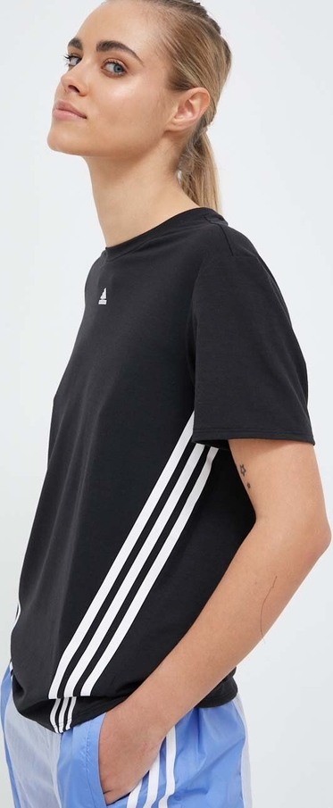 Czarny t-shirt Adidas Performance z okrągłym dekoltem z krótkim rękawem w sportowym stylu