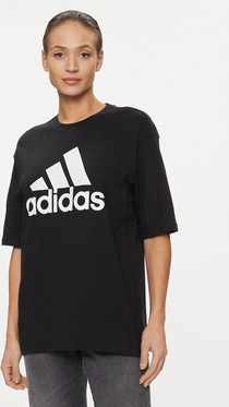 Czarny t-shirt Adidas w sportowym stylu z okrągłym dekoltem z krótkim rękawem