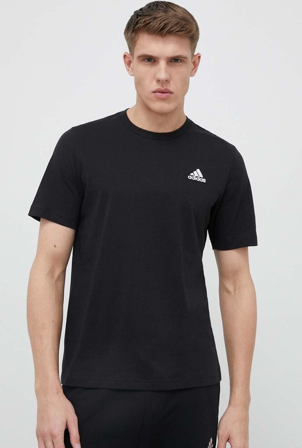 Czarny t-shirt Adidas z bawełny z krótkim rękawem w sportowym stylu