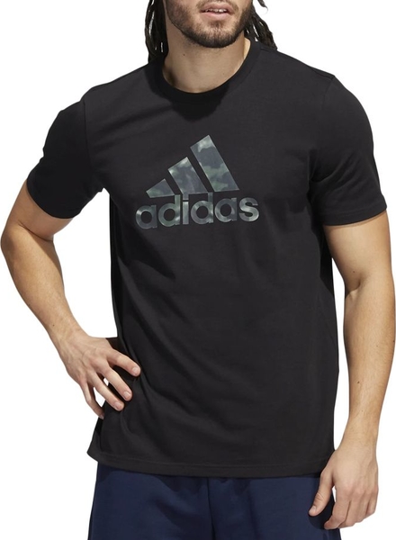 Czarny t-shirt Adidas z dresówki z krótkim rękawem w sportowym stylu