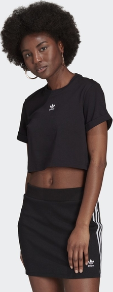 Czarny t-shirt Adidas z dresówki z krótkim rękawem z okrągłym dekoltem