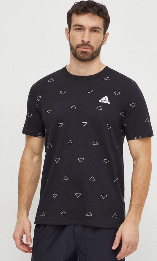 Czarny t-shirt Adidas z krótkim rękawem z nadrukiem
