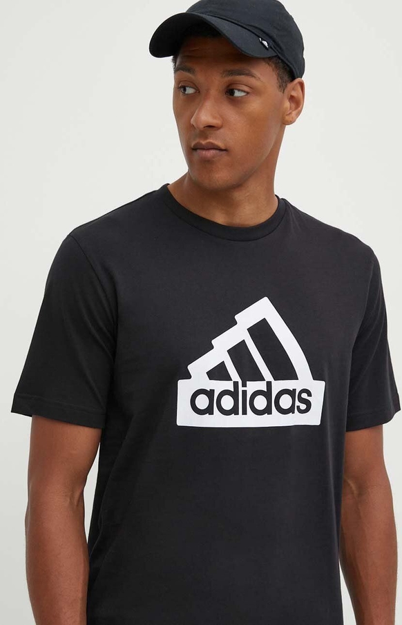 Czarny t-shirt Adidas z nadrukiem z bawełny z krótkim rękawem