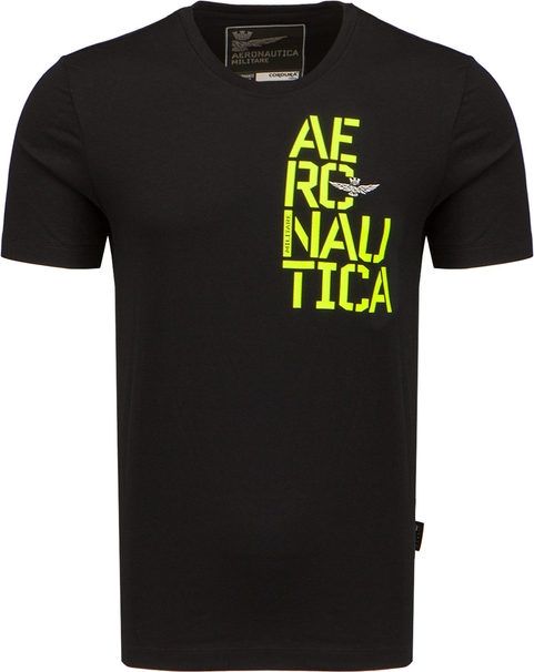 Czarny t-shirt Aeronautica Militare w młodzieżowym stylu z krótkim rękawem