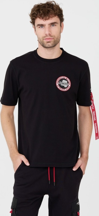 Czarny t-shirt Aeronautica Militare w młodzieżowym stylu z nadrukiem