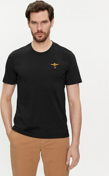Czarny t-shirt Aeronautica Militare w stylu casual z krótkim rękawem