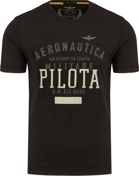 Czarny t-shirt Aeronautica Militare z bawełny
