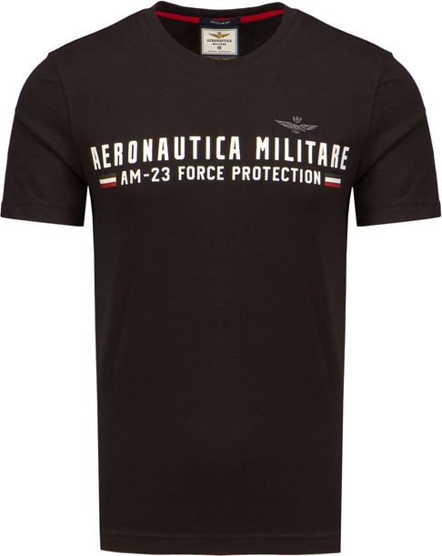 Czarny t-shirt Aeronautica Militare z bawełny w młodzieżowym stylu z krótkim rękawem