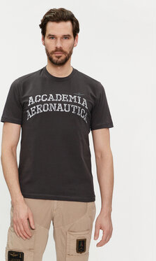 Czarny t-shirt Aeronautica Militare z krótkim rękawem w młodzieżowym stylu