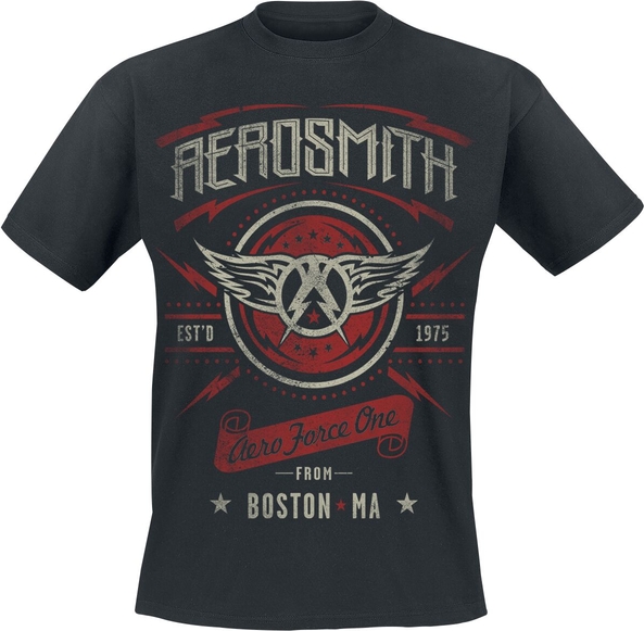 Czarny t-shirt Aerosmith z nadrukiem z krótkim rękawem z bawełny