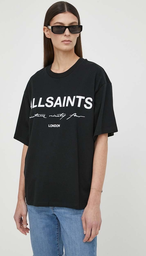 Czarny t-shirt AllSaints w młodzieżowym stylu