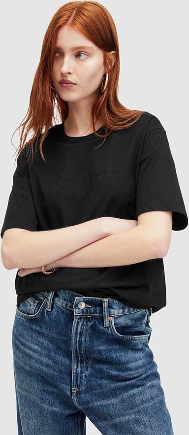 Czarny t-shirt AllSaints z krótkim rękawem z bawełny z okrągłym dekoltem