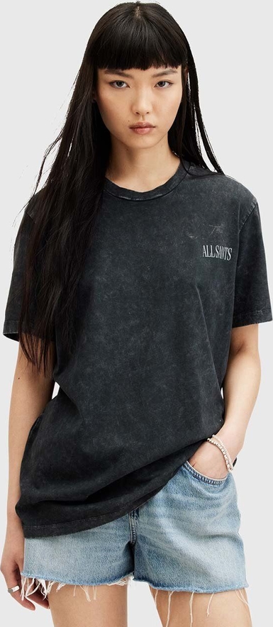 Czarny t-shirt AllSaints z krótkim rękawem z okrągłym dekoltem z bawełny