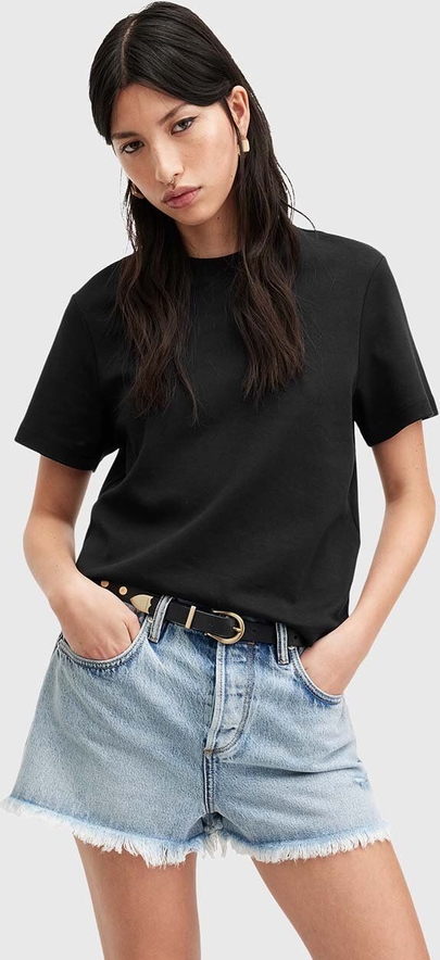 Czarny t-shirt AllSaints z okrągłym dekoltem z bawełny w stylu casual