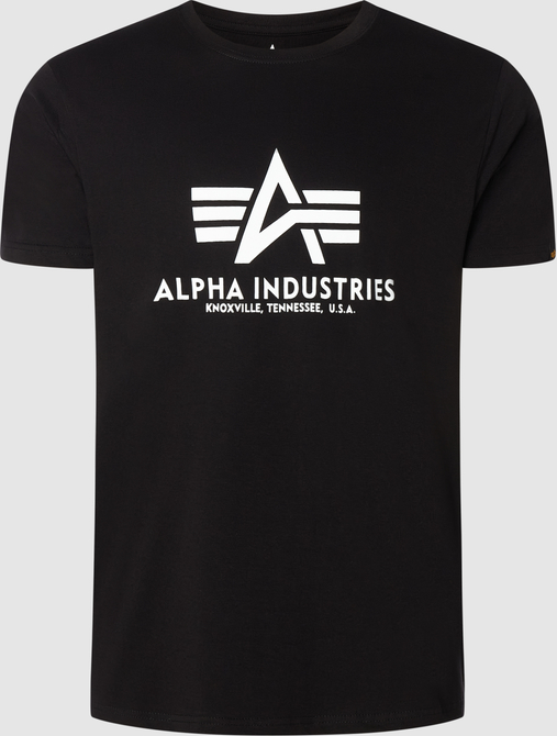 Czarny t-shirt Alpha Industries w młodzieżowym stylu z bawełny z nadrukiem