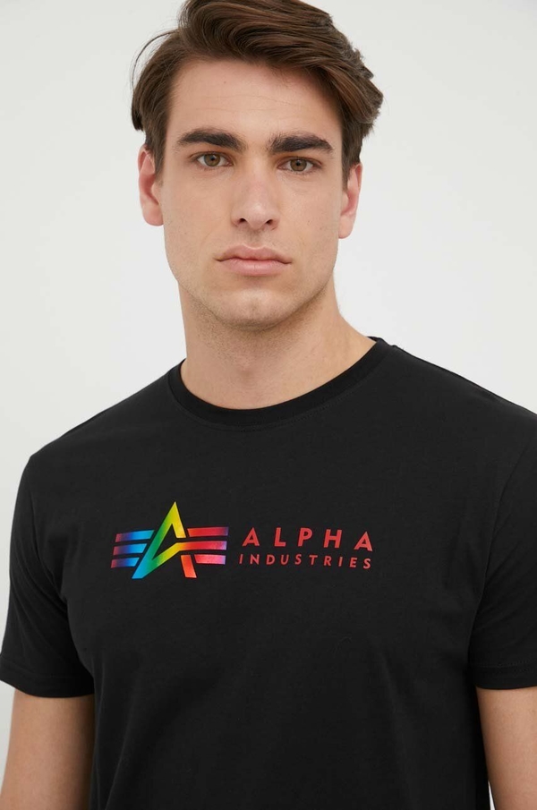 Czarny t-shirt Alpha Industries w młodzieżowym stylu z krótkim rękawem z bawełny