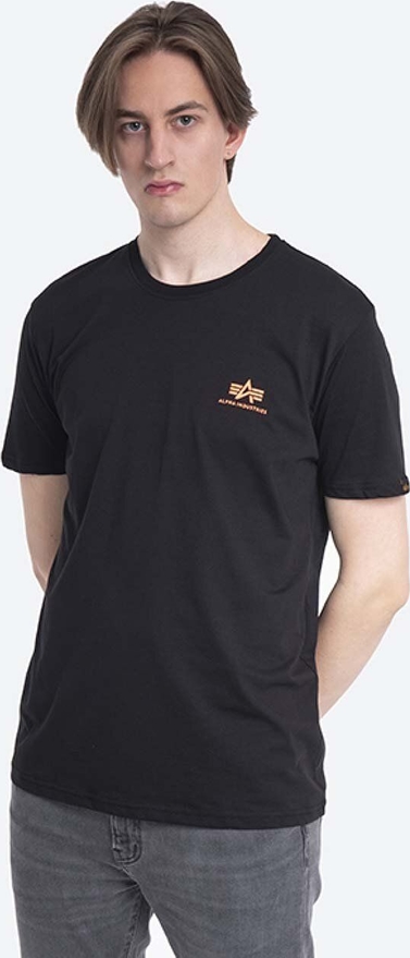 Czarny t-shirt Alpha Industries z bawełny z nadrukiem